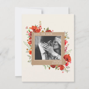 Save The Date Photo du Mariage Cardstock Fleur sauvage Poppy