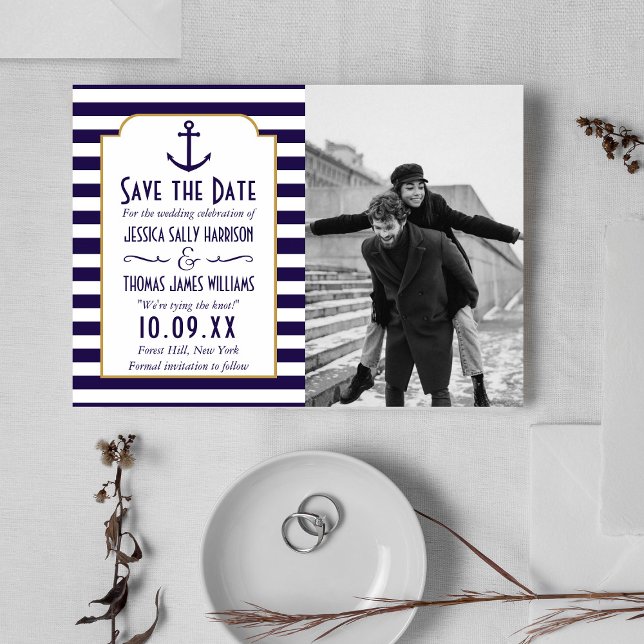Save The Date Photo du Mariage d'Ancre de la marine nautique et  (Créateur téléchargé)