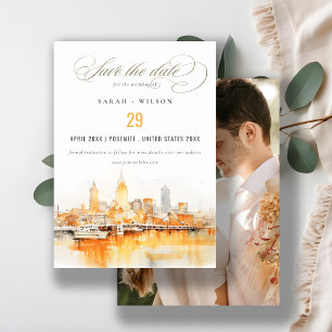 Save The Date Photo du Mariage d'aquarelle de Nashville City Sky