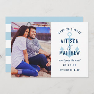 Save The Date Photo du Mariage de l'Ancre Sky Blue de la marine 