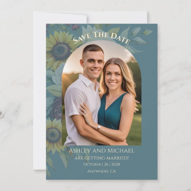 Save The Date Photo Élégance Campagne Tournesol (Devant)