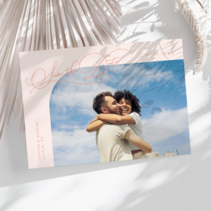 Save The Date Photo élégant à cadre courbe pêche avec écriture s