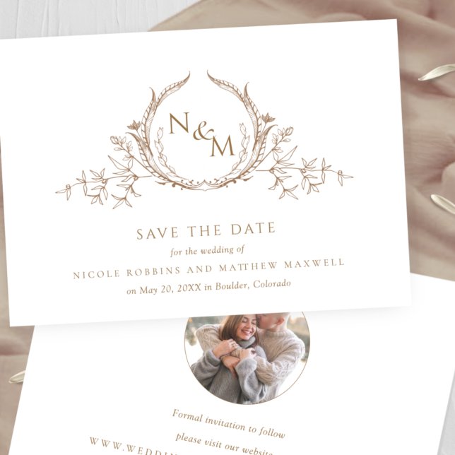 Save The Date Photo, Elegant Beige Cream Monogram Wedding (Créateur téléchargé)
