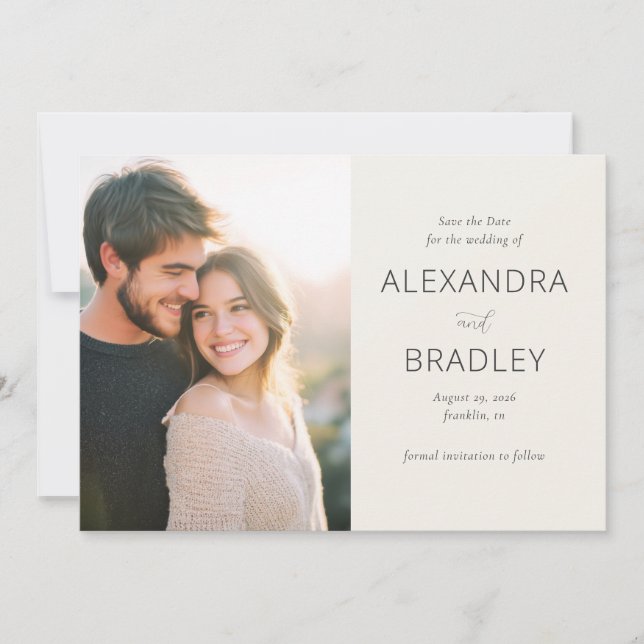 Save The Date Photo Élégant Beige Romantique (Devant)