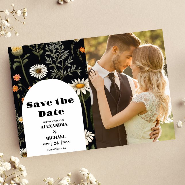 Save The Date Photo Elegant Boho Fleur sauvage Mariage (Créateur téléchargé)