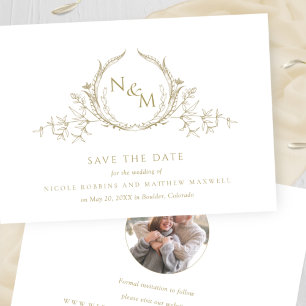 Save The Date Photo, Elegant Champagne Cream Monogram Mariage