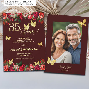 Save The Date Photo élégant d'anniversaire de mariage floral or
