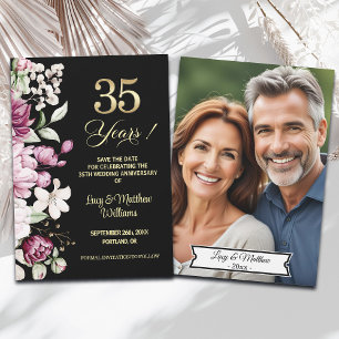 Save The Date Photo élégant d'anniversaire de mariage floral or