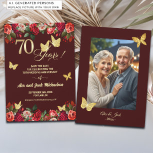 Save The Date Photo élégant floral or 70e anniversaire de mariag