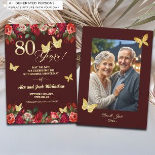 Save The Date Photo élégant floral or 80e anniversaire de mariag