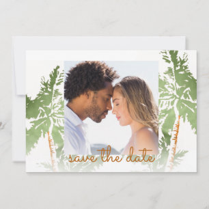 Save The Date Photo Elegant Green Gold Foil Palmiers Tropical