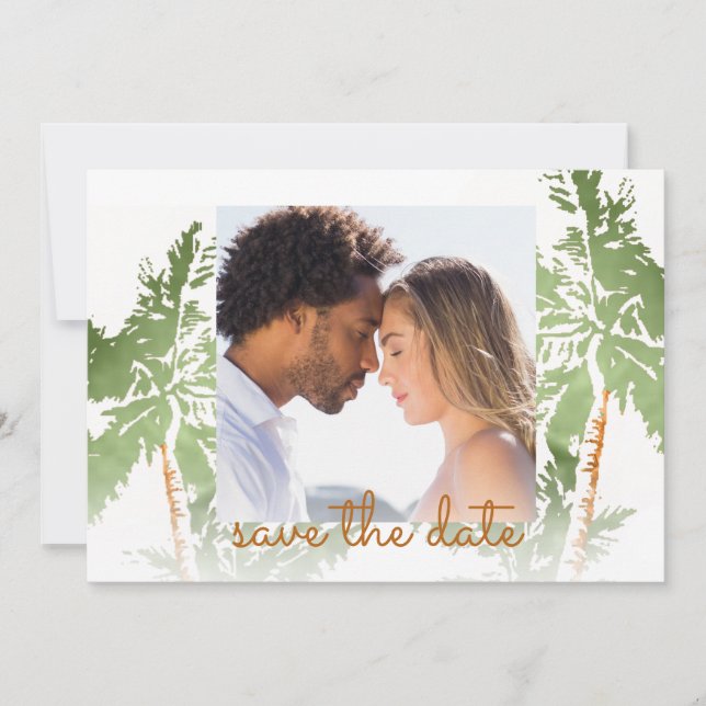 Save The Date Photo Elegant Green Gold Foil Palmiers Tropical (Devant)