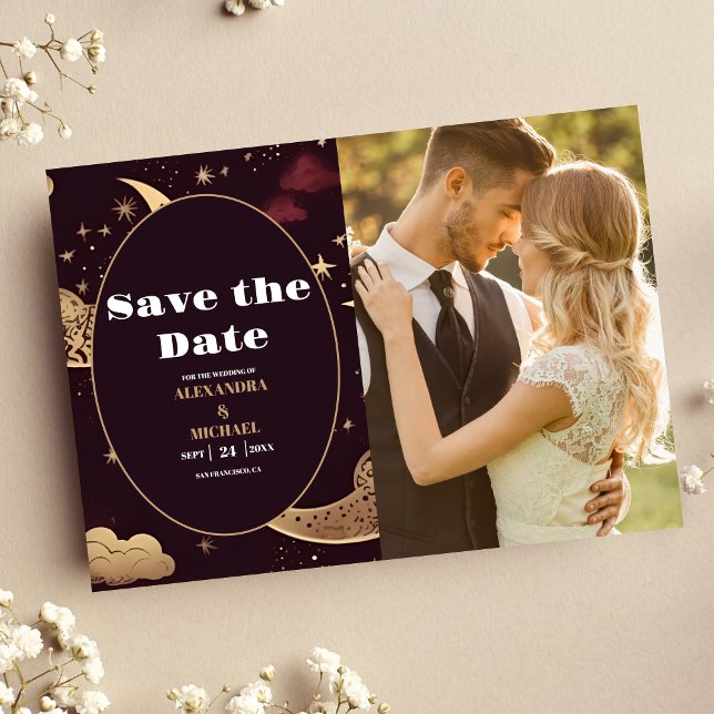 Save The Date Photo Élégant Mariage Bourguignon Céleste (Créateur téléchargé)