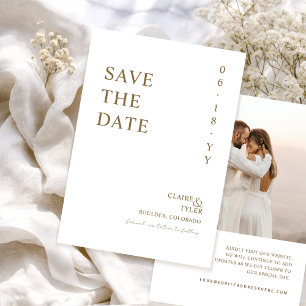 Save The Date Photo, Élégant, Mariage minimal blanc et or