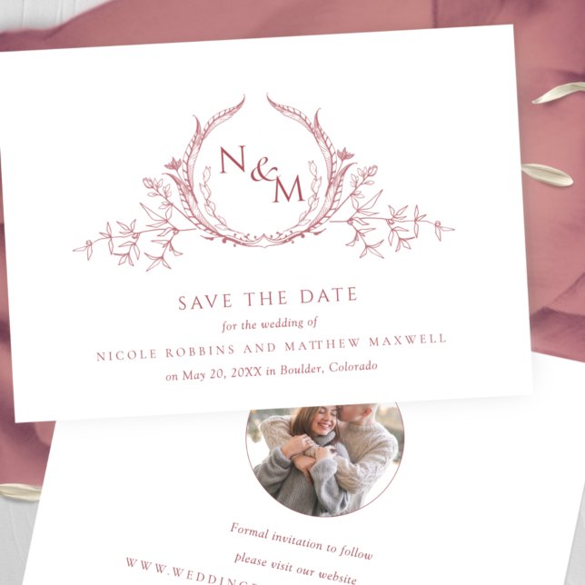 Save The Date Photo : Elegant Mariage Monogramme Bourgogne (Créateur téléchargé)