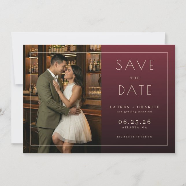 Save The Date Photo Élégant Marron Romantique (Devant)