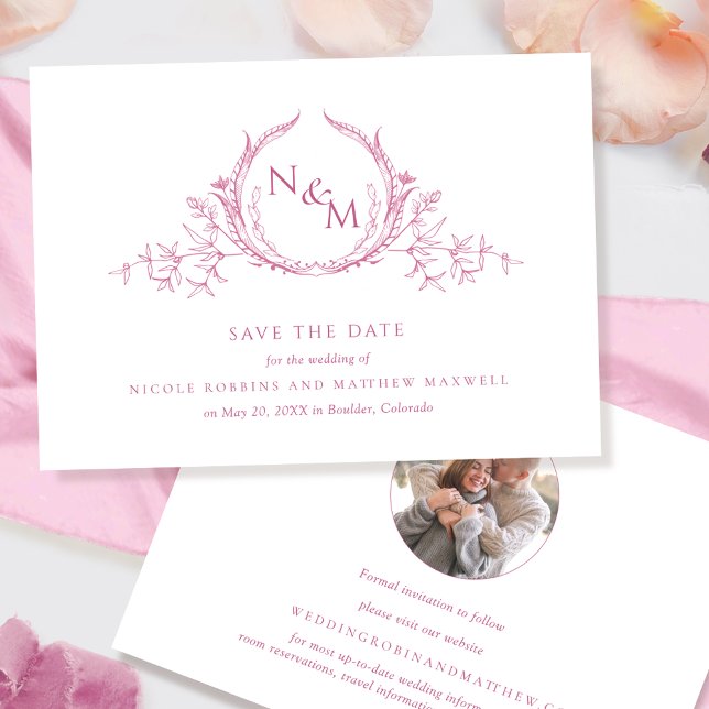 Save The Date Photo : Elegant Mauve Pink Monogram Mariage (Créateur téléchargé)