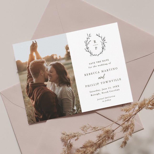 Save The Date Photo élégant monogramme noir et blanc (Créateur téléchargé)