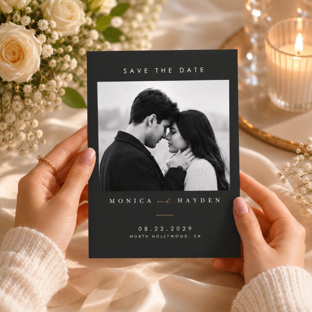 Save The Date Photo élégant noir et or (Créateur téléchargé)