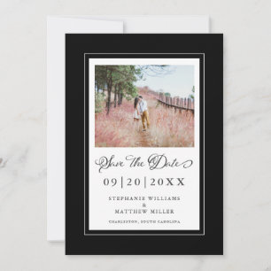 Save The Date Photo Elegant Script Mariage Bordure noire