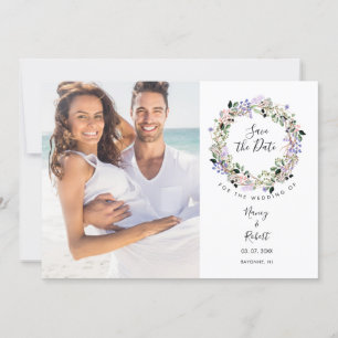 Save The Date Photo Élégante Guirlande Florale Lavande Chic