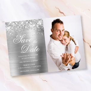 Save The Date Photo en feuille d'argent scintillante