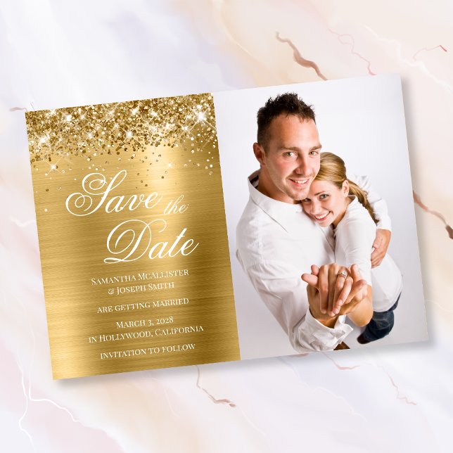 Save The Date Photo en feuille d'or scintillant (Créateur téléchargé)