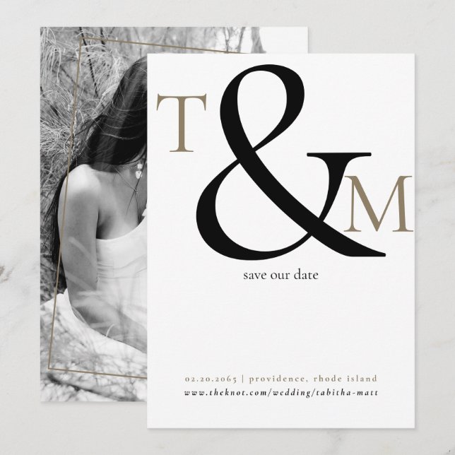 Save The Date Photo en noir et blanc Initiales Mariage Moderne  (Devant / Derrière)