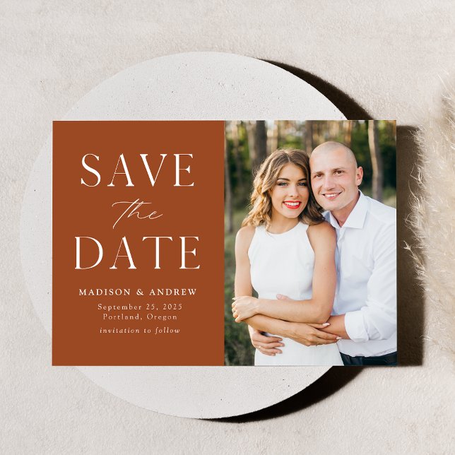 Save The Date Photo en terre cuite Elegance Moderne (Créateur téléchargé)