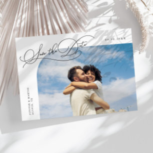 Save The Date Photo encadré incurvé blanc écriture élégante