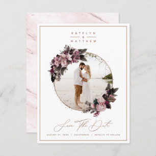 Save The Date Photo et calligraphie encadrées d'or floral rustiq