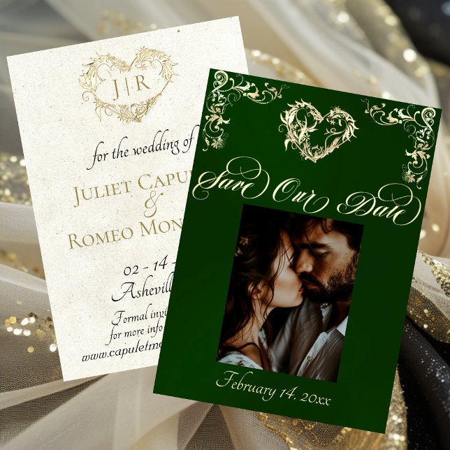 Save The Date Photo et monogramme de cœur - Émeraude (Créateur téléchargé)