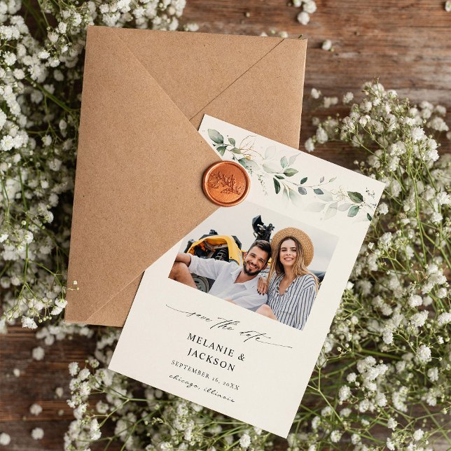 Save The Date Photo Eucalyptus Glow Enregistrer la date 2 (Créateur téléchargé)