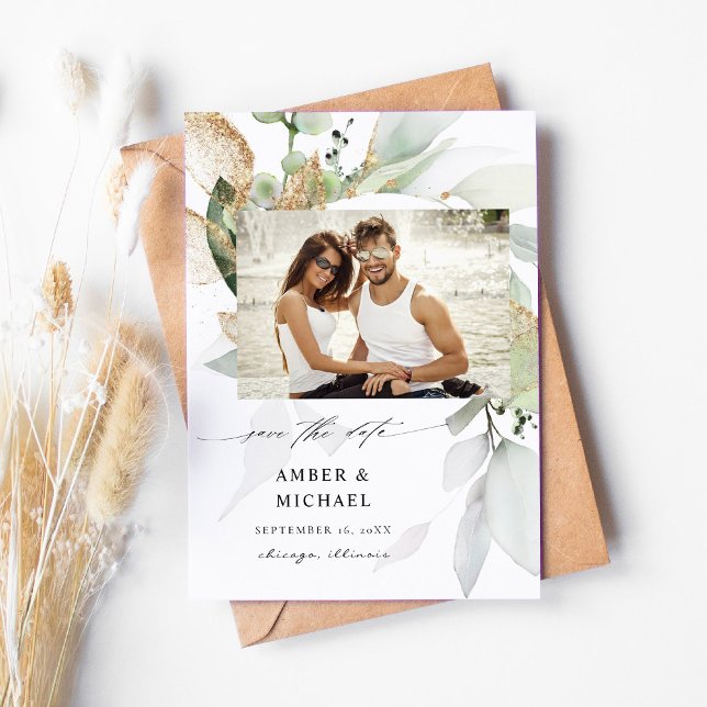 Save The Date Photo Eucalyptus Glow Enregistrer la date 3 (Créateur téléchargé)