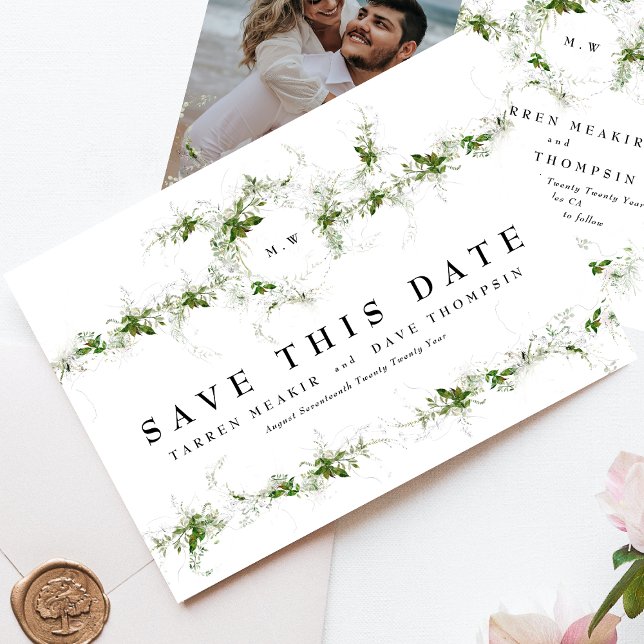 Save The Date Photo Eucalyptus Wreath Monogram Mariage (Créateur téléchargé)