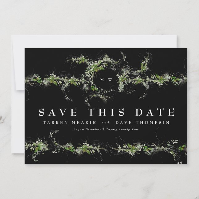 Save The Date Photo Eucalyptus Wreath Monogramme Premium Noir (Devant)