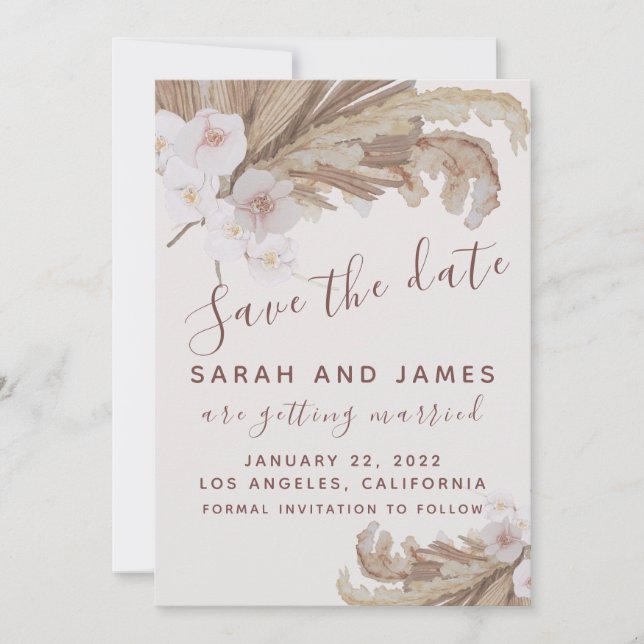 Save The Date Photo Fleur de Pampas Aquarelle Boho  (Devant)