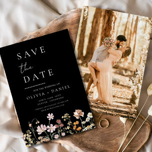 Save The Date Photo Fleur sauvage noire Boho Enregistrer la date