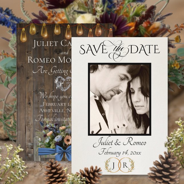 Save The Date Photo, Fleurs sauvages et monogramme à feuille - B (Créateur téléchargé)
