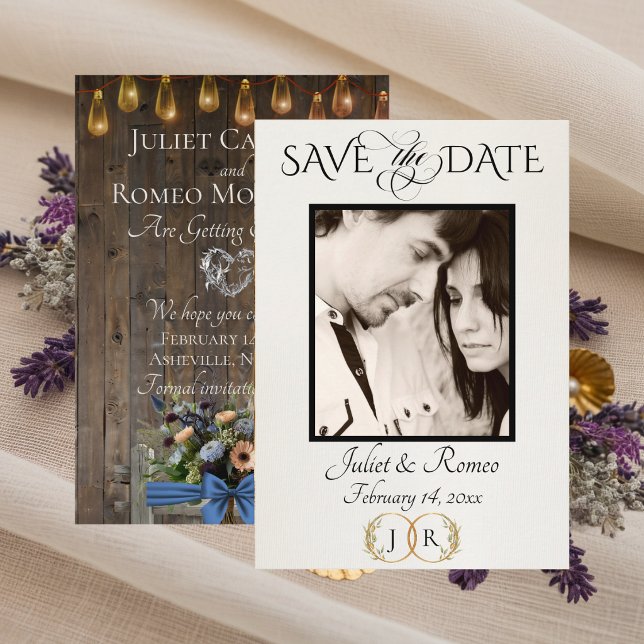 Save The Date Photo, Fleurs sauvages et monogramme à feuille - B (Créateur téléchargé)