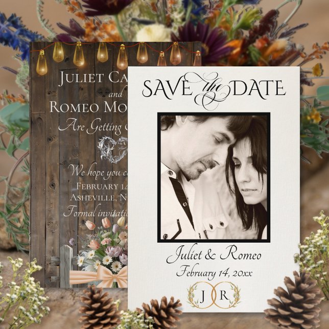 Save The Date Photo, Fleurs sauvages et monogramme feuille - Pêc (Créateur téléchargé)