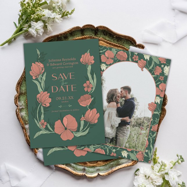 Save The Date Photo floral et terre cuite Morris (Announce your special day in style with this exquisite photo Save the Date card.)