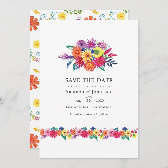 Save The Date Photo Floral Fiesta Mariage (Devant / Derrière)