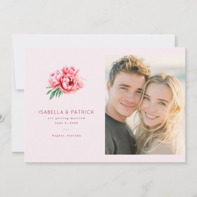 Save The Date Photo Floral Rose Romantique (Devant)