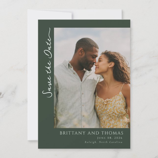 Save The Date Photo Floral Vert Romantique (Devant)
