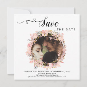 Save The Date *~* PHOTO Floral Wreath Mariage Gold Enregistrer l