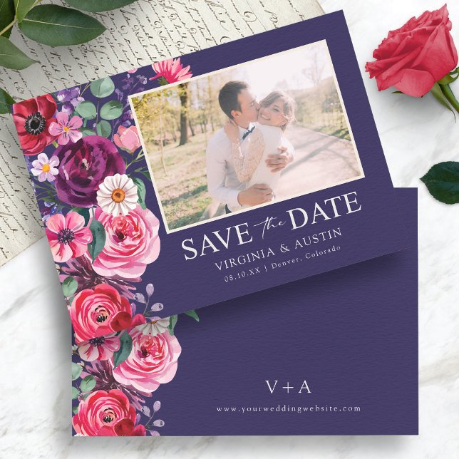 Save The Date Photo florale colorée (Colorful Floral Photo Save The Date Card Monogrammed by Painted Paperie
)
