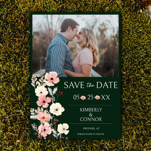 Save The Date Photo florale de Boho moderne Emerald Green