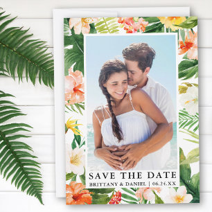 Save The Date Photo florale de corail tropical moderne