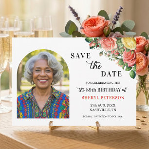 Save The Date Photo Florale Élégante Fête des 89 Ans